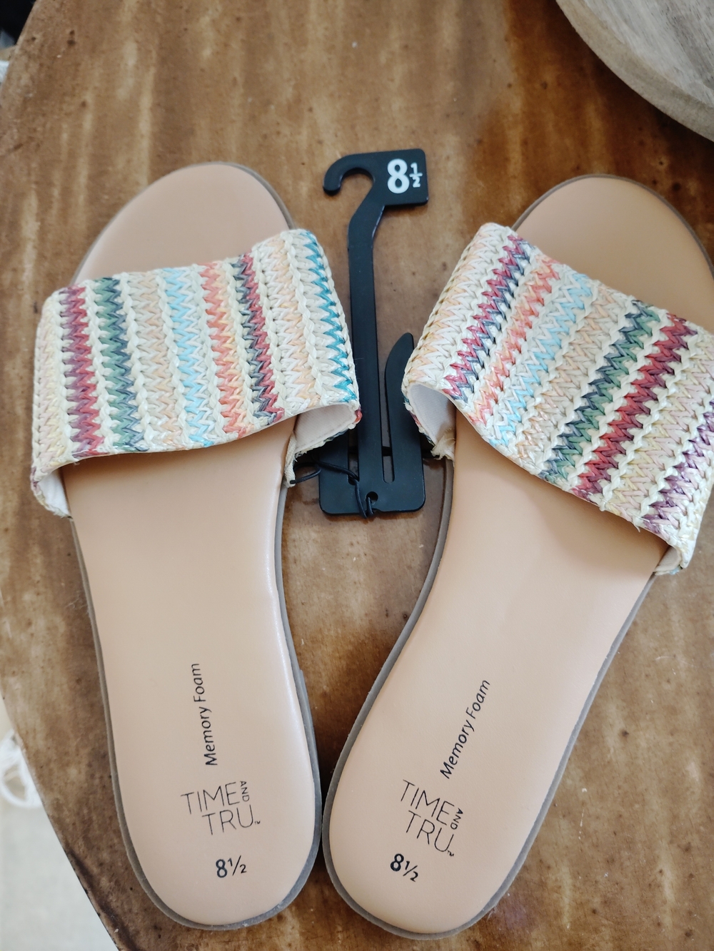 Time and Tru Multicolor Woven Slide Sandals - Tan Footbed